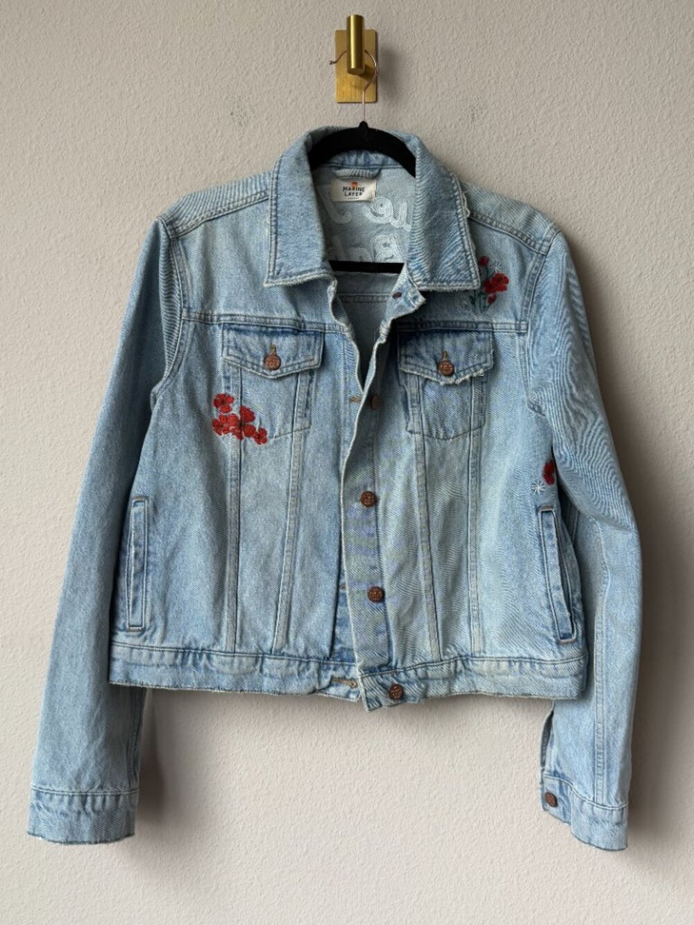 Marine Layer Blue Jean Baby Embroidered Denim Jacket Size XL - Picture 3 of 7